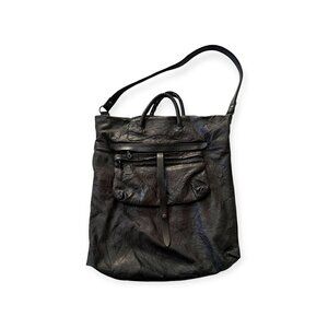 Jas MB London Large Black Leather Bag, Tote-Shoulder, Shrunken Leather, Unisex